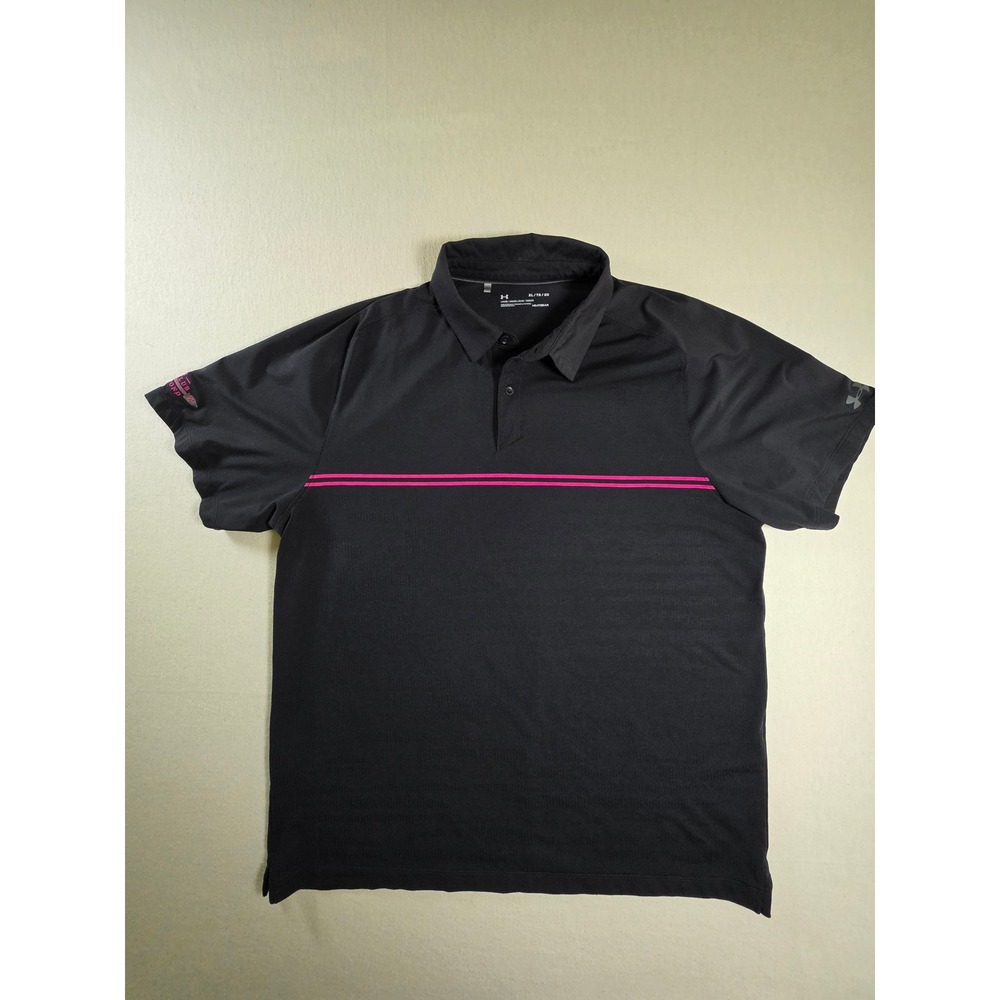 Under Armour Mens XL Black HeatGear Polo Golf Club of Edmond Striped Performance